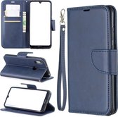 Retro lamsvacht textuur pure kleur horizontale flip pu lederen case voor voor Huawei Y6 2019 & Y6 Pro 2019, met houder & kaartsleuven & portemonnee & lanyard (blauw)