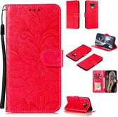 Voor LG Q Stylo 6 Kant Bloem Horizontale Flip Leren Case met Houder & Kaartsleuven & Portemonnee & Fotolijst (Rood)