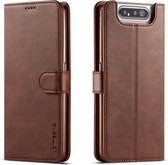 Voor Galaxy A80 / A90 LC.IMEEKE kalfsleer Horizontale flip lederen tas, met houder & kaartsleuven & portemonnee (bruin)