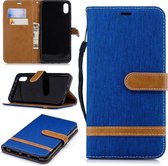 Kleurafstemming Denim Texture Leather Case voor LG Q8, met houder & kaartsleuven & portemonnee & lanyard (koningsblauw)