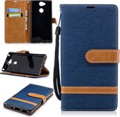 Kleurafstemming Denim Texture Leather Case voor Sony Xperia XA2, met houder & kaartsleuven & portemonnee & lanyard (donkerblauw)