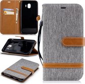 Kleurafstemming Denim Texture Leather Case voor Galaxy J4 (2018), met houder & kaartsleuven & portemonnee & lanyard (grijs)