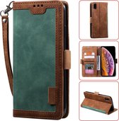 Voor iPhone XR Retro splicing horizontale flip lederen tas met kaartsleuven en houder en portemonnee (groen)