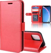 R64 textuur enkele vouw horizontale flip lederen case voor iPhone 11, met houder & kaartsleuven & portemonnee (rood)