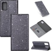 Voor Samsung Galaxy A41 ultradunne glitter magnetische horizontale flip lederen tas met houder en kaartsleuven (grijs)