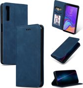 Retro skin feel zakelijke magnetische horizontale flip lederen case voor Samsung Galaxy A7 2018 (marineblauw)