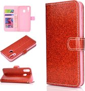 Voor Samsung Galaxy M20 Glitterpoeder Horizontale Flip Leren Case met Kaartsleuven & Houder & Fotolijst & Portemonnee (Rood)