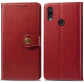 Retro lederen gesp in effen kleur Leren beschermhoes voor mobiele telefoon met fotolijst & kaartsleuf & portemonnee & beugelfunctie voor Xiaomi Redmi 7 (rood)