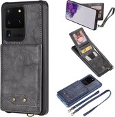 Voor Galaxy S20 Ultra Verticale Flip Schokbestendige Lederen Beschermhoes met Lang Touw, Kaartsleuven & Beugel & Fotohouder & Portemonnee Functie (Grijs)