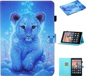 Voor Kindle Fire HD10 2015/2017/2019 Gekleurde tekeningstiksels Horizontale flip lederen tas met houder & kaartsleuven en slaap- / wekfunctie (kleine tijger)