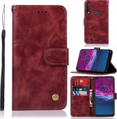 Voor Motorola Moto P40 Power Koperen Gesp Retro Crazy Horse Textuur Horizontale Flip Leren Case met Houder & Kaartsleuven & Portemonnee (Wijnrood)