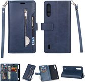 Voor Xiaomi Mi CC9 / Mi A3 Lite / Mi 9 Lite Multifunctionele Rits Horizontale Flip Leren Case met Houder & Portemonnee & 9 Kaartsleuven & Lanyard (Blauw)