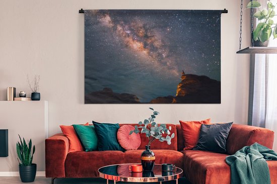 Tapisserie Voie lactée - Voie lactée au-dessus d'un paysage de montagne Tapisserie coton 180x120 cm - Tapisserie avec photo XXL / Groot format !