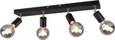 LED Plafondspot - Iona Zuncka - E27 Fitting - 4-lichts - Rechthoek - Mat Zwart - Aluminium