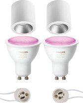 PHILIPS HUE - Opbouwspot Set GU10 - White and Color Ambiance - Bluetooth - Prima Cliron Pro - Opbouw Rond - Mat Wit/Zilver - Verdiept - Ø90mm