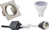 LED Spot Set - Iona - GU10 Fitting - Dimbaar - Inbouw Vierkant - Mat Nikkel - 6W - Natuurlijk Wit 4200K - Kantelbaar 80mm