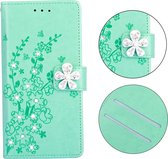 Voor Galaxy A60 Plum Blossom Pattern Diamond Encrusted Leather Case met houder & kaartsleuven & portemonnee (groen)