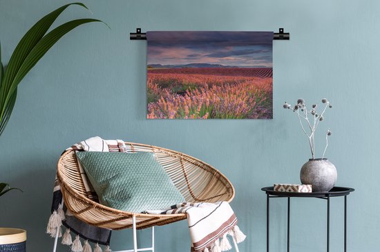 Tapisserie Calme - Champ de lavande au coucher du soleil calme Tapisserie murale en coton 60x40 cm - Tapisserie murale avec photo