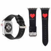 Fashion Simple Heart Pattern lederen polshorloge band voor Apple Watch Series 3 & 2 & 1 42mm (zwart)