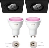 PHILIPS HUE - LED Spot Set GU10 - White and Color Ambiance - Bluetooth - Proma Borny Pro - Inbouw Vierkant - Mat Zwart - Kantelbaar - 92mm