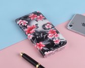 P.C.K. Hoesje/Boekhoesje/Bookcase zwart met roze bloemen print geschikt voor Apple iPhone 6+/7+/8+/ MET GLASFOLIE