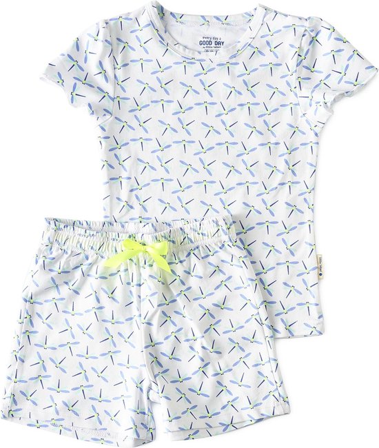 Little Label Pyjama Meisjes Maat 86 - Wit, Lichtblauw - Zachte BIO Katoen - Shortama - 2-delige zomer pyama meisjes - Vlindertjesprint