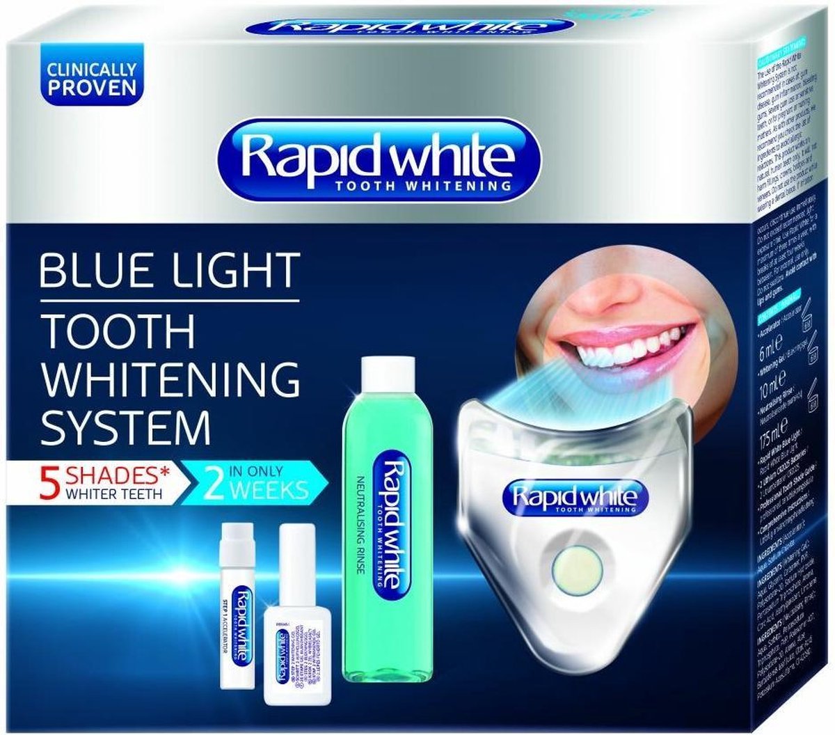 Rapid White Blue light whitening systeem 6 delig Whitening kit