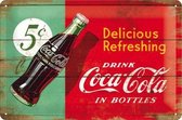 Coca-Cola - 1950 Beverage - red/green Bottle. Retro reclame wandbord, Reclamebord Amerika USA, metaal.
