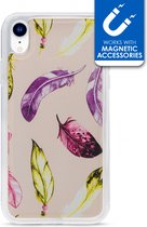 Apple iPhone XR Hoesje - My Style - Magneta Serie - TPU Backcover - Beige Feathers - Hoesje Geschikt Voor Apple iPhone XR
