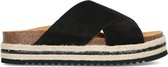 Manfield - Dames - Zwarte suède slippers met plateauzool - Maat 39