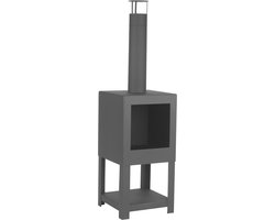 Esschert Design - Buitenkachel met houtopslag zwart - Vuurhaard - Staal - Zwart