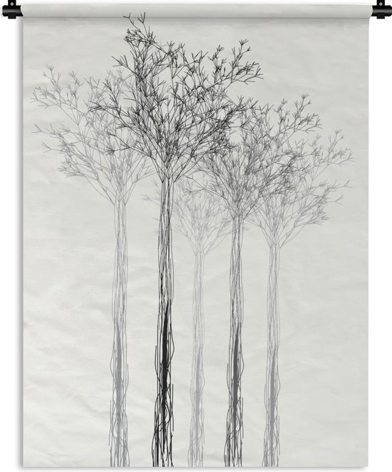 Wandkleed Zwart wit illustratie - Een zwart-wit illustratie van een rij bomen Wandkleed katoen 120x160 cm - Wandtapijt met foto XXL / Groot formaat!