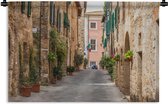 Wandkleed San Gimignano - Straat van de Italiaanse middeleeuwse stad San Gimignano in Toscane Wandkleed katoen 150x100 cm - Wandtapijt met foto