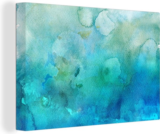 Canvas Schilderijen Waterverf - Blauw - Groen Tint - 60x40 cm - Wanddecoratie | bol.com