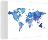 Canvas Wereldkaart - 60x40 - Wanddecoratie Wereldkaart - Aquarel - Paars