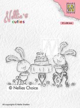 NCCS005 Stempel Nellie Snellen - Nellie's Cuties - Clearstamp Javi birthday party - kinderfeest feestje - konijntjes met taart