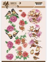 Pink Birds - Birds and Flowers 3D-Knipvel Jeanine`s Art 10 stuks