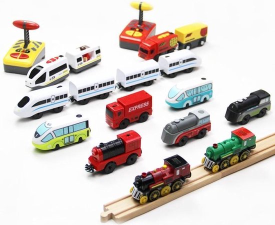 lint Productie lof Op afstand bestuurbare trein verbonden met houten treinwagons voor kinderen  [nummer 5] | bol