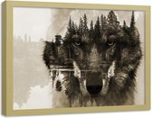 Foto in frame , Bruine wolven  ,120x80cm , bruin beige , wanddecoratie , Premium print