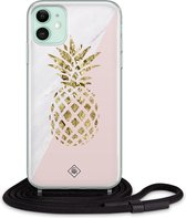 iPhone 11 hoesje met koord - Ananas | Apple iPhone 11 crossbody case | Zwart, Transparant | Ananas