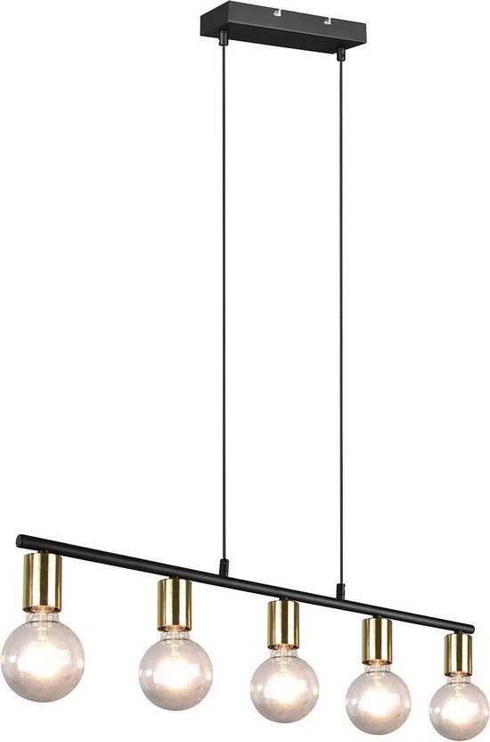 LED Hanglamp - Trion Zuncka - E27 Fitting - 5-lichts - Rechthoek - Mat Zwart/Goud - Aluminium