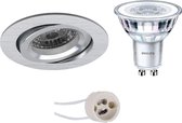 PHILIPS - LED Spot Set - CorePro 830 36D - Luxino Aerony Pro - GU10 Fitting - Inbouw Rond - Mat Zilver - 4.6W - Warm Wit 3000K - Kantelbaar - Ø82mm