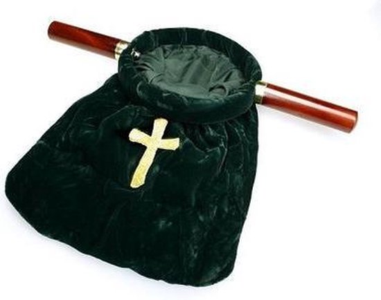Collecte zak fluweel groen met kruis