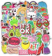 VSCO girl stickers voor meiden - 50 stickers voor laptop, muur, journal etc. - met eenhoorn, teksten, dieren, avocado, slippers etc.