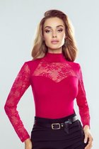 Eldar Paris stijvolle damesblouse met kant op de hals en mouwen bordeau S