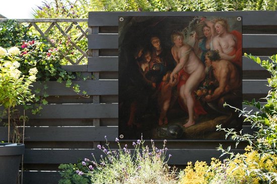 Tuindoek Zonder Ceres en Bacchus bevriest Venus - Schilderij van Peter Paul Rubens - 100x100 cm