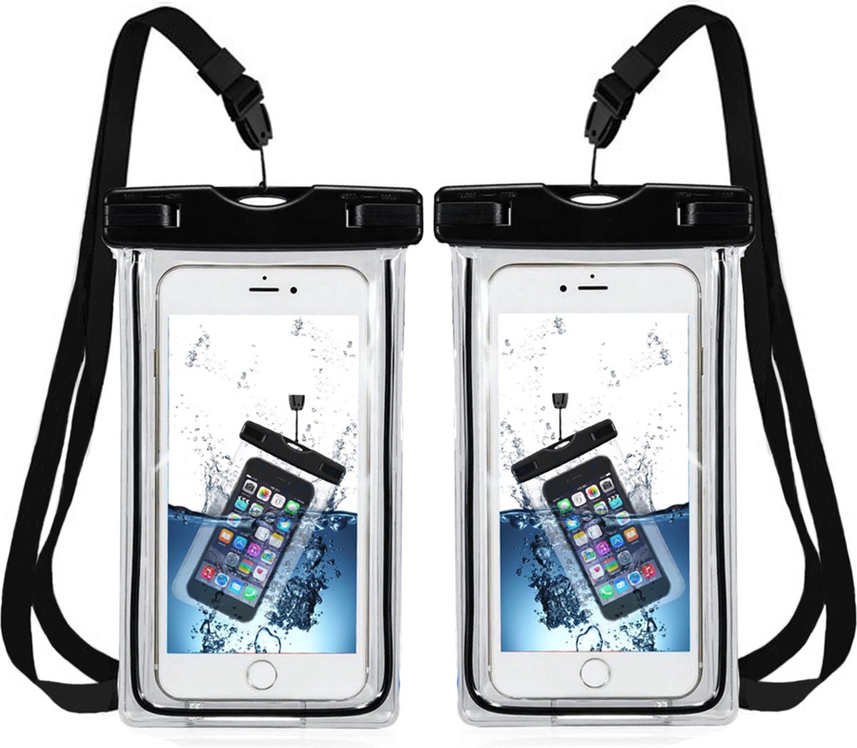 Waterdicht Telefoonhoesje 2 Stuks van MMOBIEL – Onderwater Hoesje Telefoon – Drybag – Universeel voor Alle Smartphones tot 6 Inch – Glow in the Dark – Geschikt voor Telefoon, ID kaart, Creditcard, Bankpassen & Sleutels – Zwart