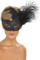 Dressing Up & Costumes | Headwear - Ornate Colombina Feather Mask - Zwart