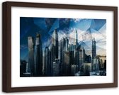 Foto in frame , Geometrische Stad in blauw ,120x80cm , Multikleur , wanddecoratie