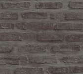 Steen tegel behang Profhome 374223-GU vliesbehang glad met natuur patroon mat grijs zwart 5,33 m2